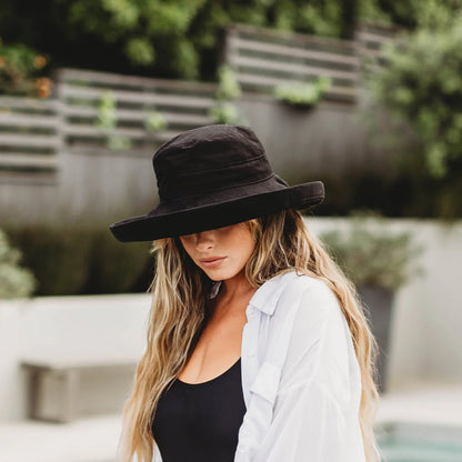 Cotton Big Brim black sun hat with upturned brim from DORFMAN PACIFIC COMPANY, Women's Hats collection