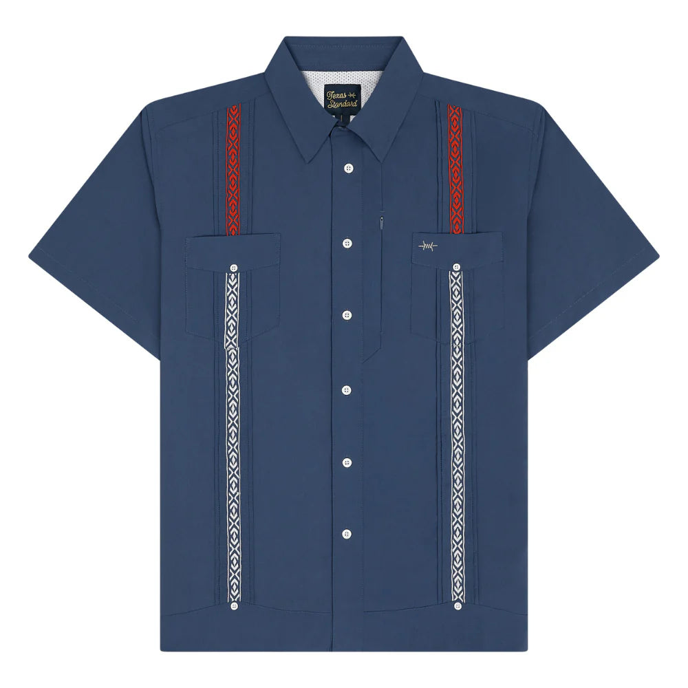 Guayabera Libre - Harrisburg navy geometric short sleeve moisture-wicking shirt by TEXAS STANDARD
