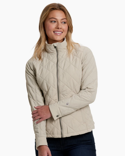 W'S Stunnr Insulated Jacket in beige quilted abrasion-resistant fabric by KUHL, Fredericksburg TX