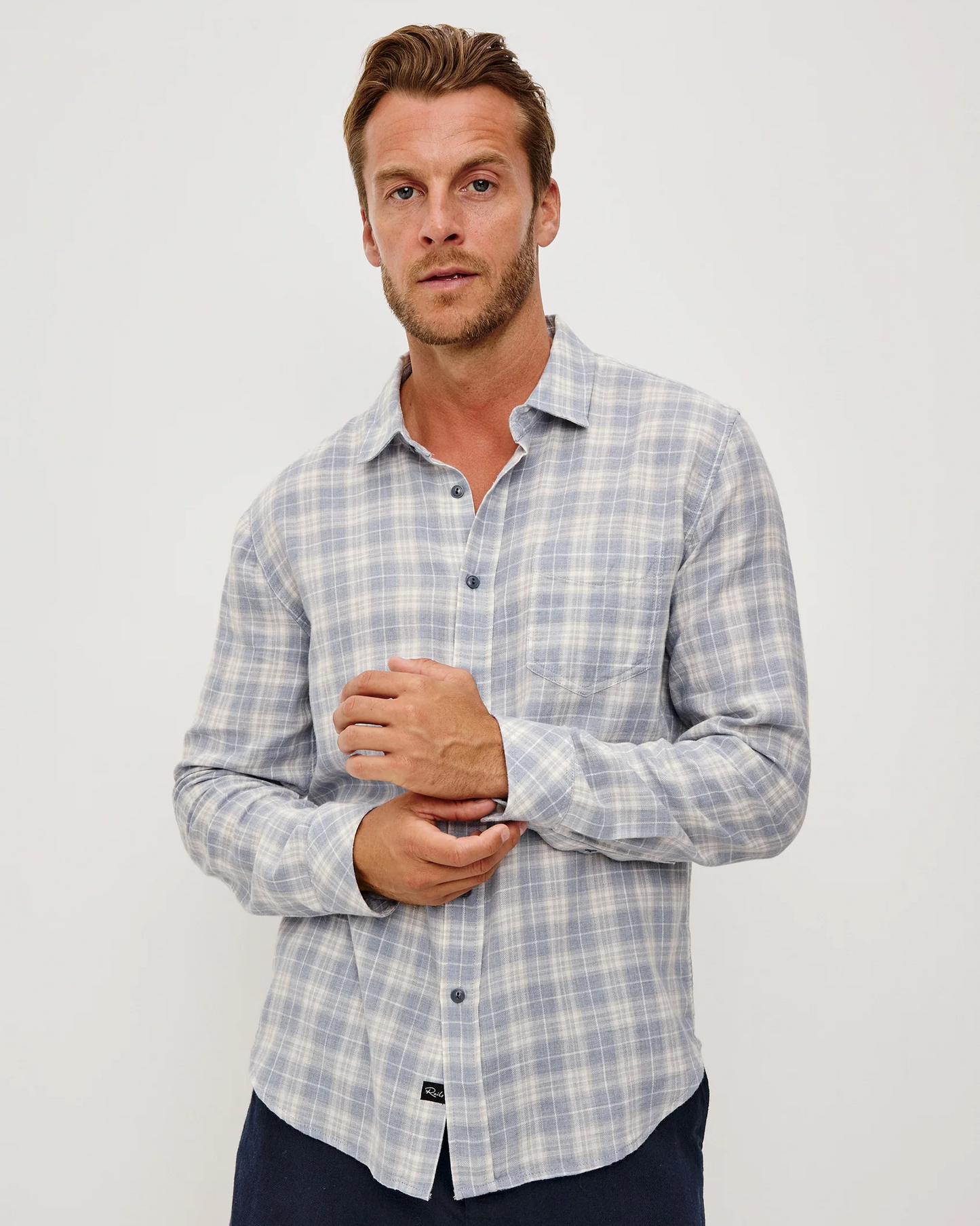 WYATT - THATCH CLOUD CREAM checkered cotton slub long sleeve shirt by RAILS, relaxed fit, men's style