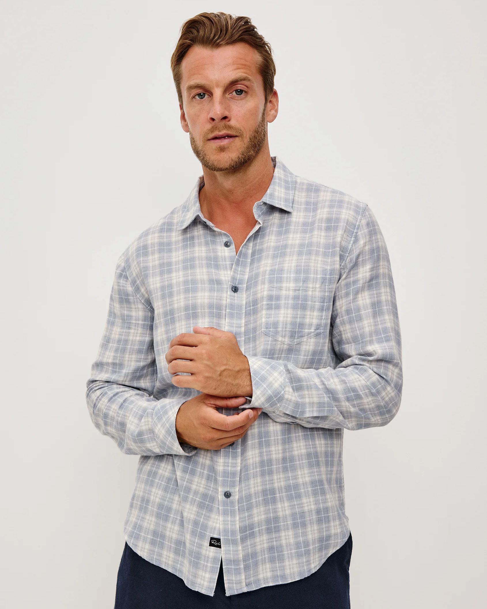 WYATT - THATCH CLOUD CREAM checkered cotton slub long sleeve shirt by RAILS, relaxed fit, men's style