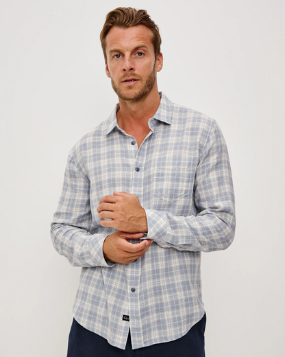 WYATT - THATCH CLOUD CREAM checkered cotton slub long sleeve shirt by RAILS, relaxed fit, men's style
