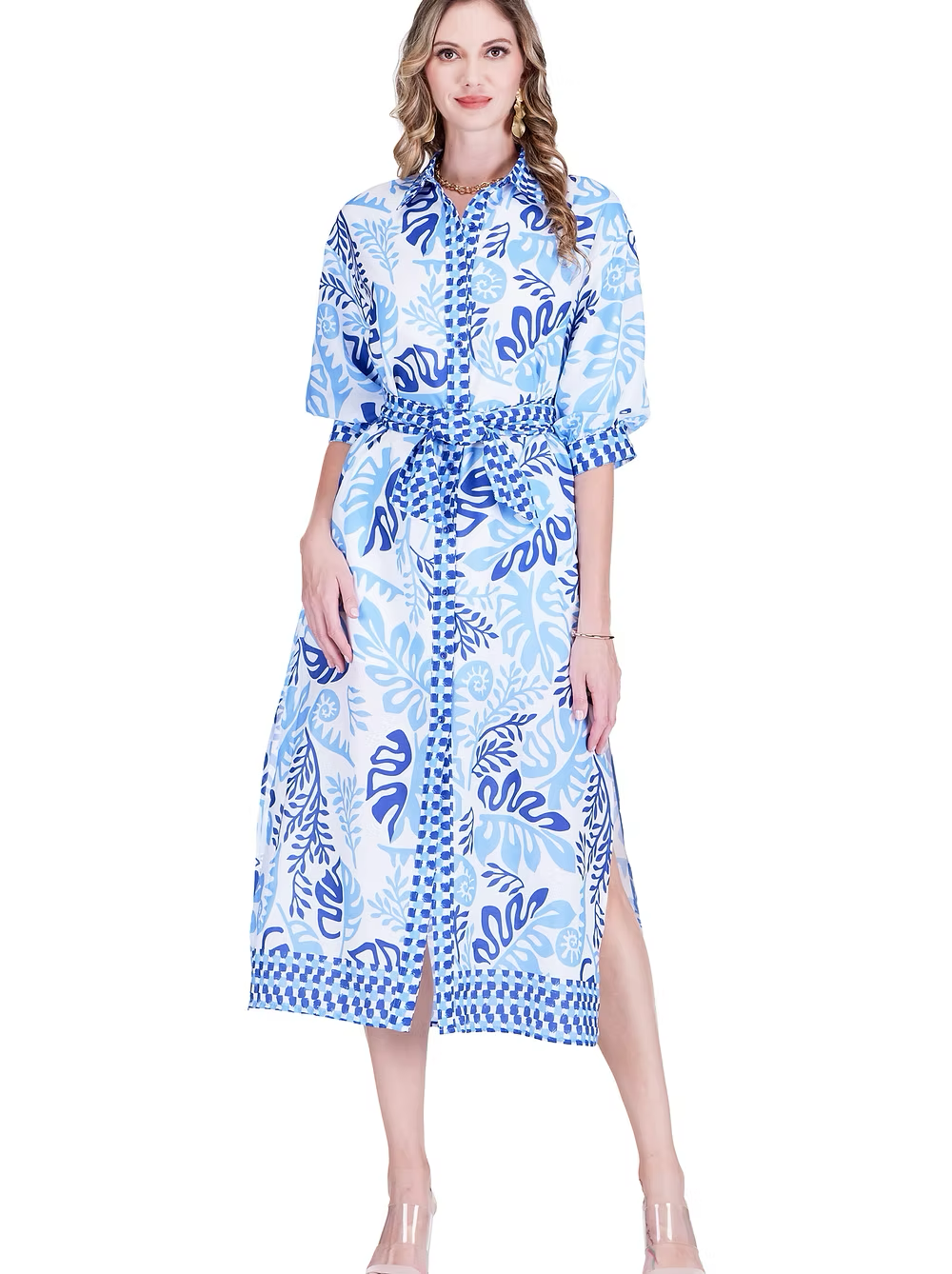 Maxi Shirt Dress - Lagoon Leaf