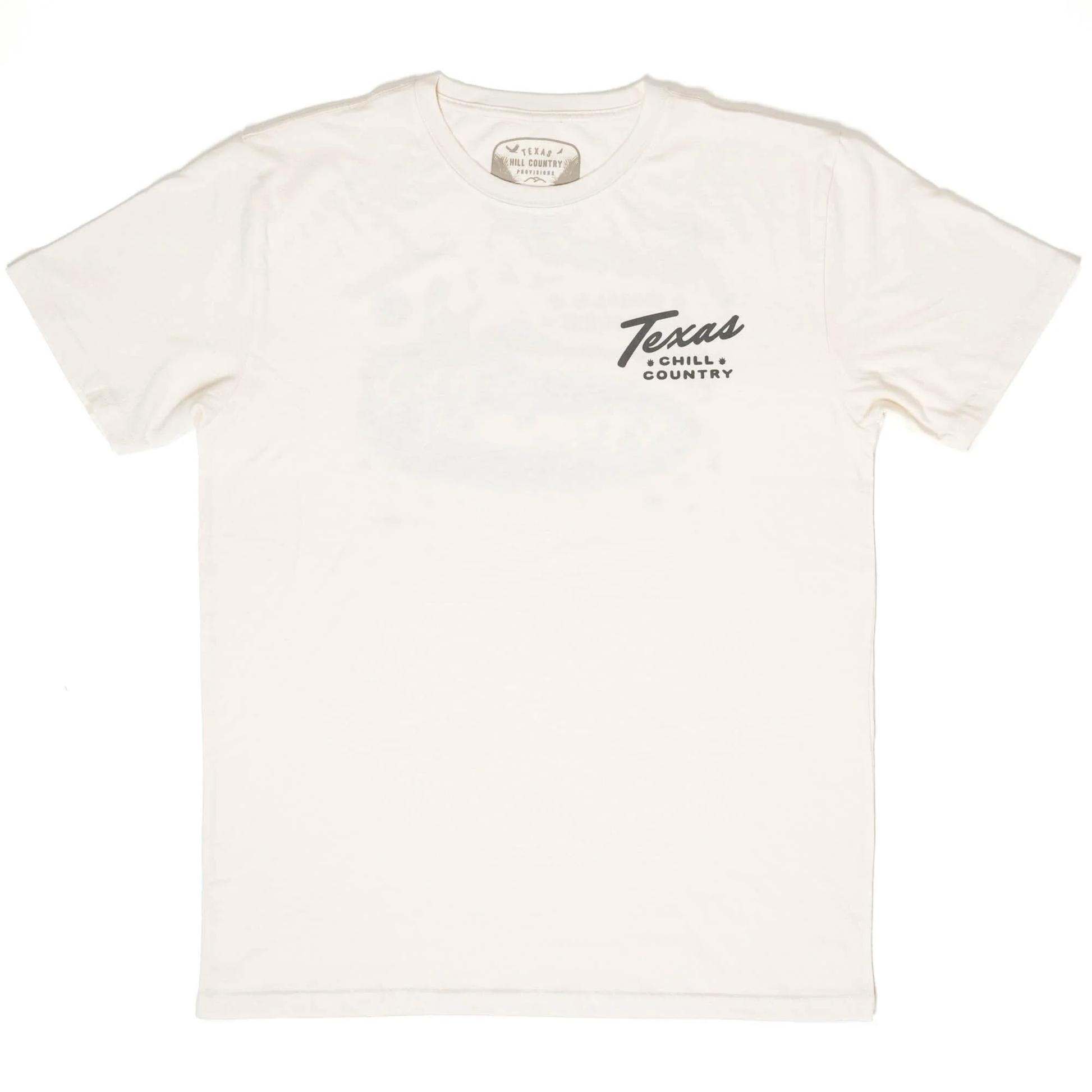 Vintage White Water'N Hole Tee with small chest Texas Chill Country logo