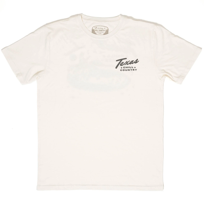 Vintage White Water'N Hole Tee with small chest Texas Chill Country logo