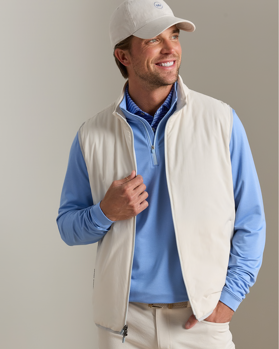 Ridge Vest by PETER MILLAR in beige, white and gray for men
