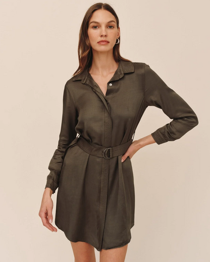 Multi Stitch Belted Mini Dress - Army Olive