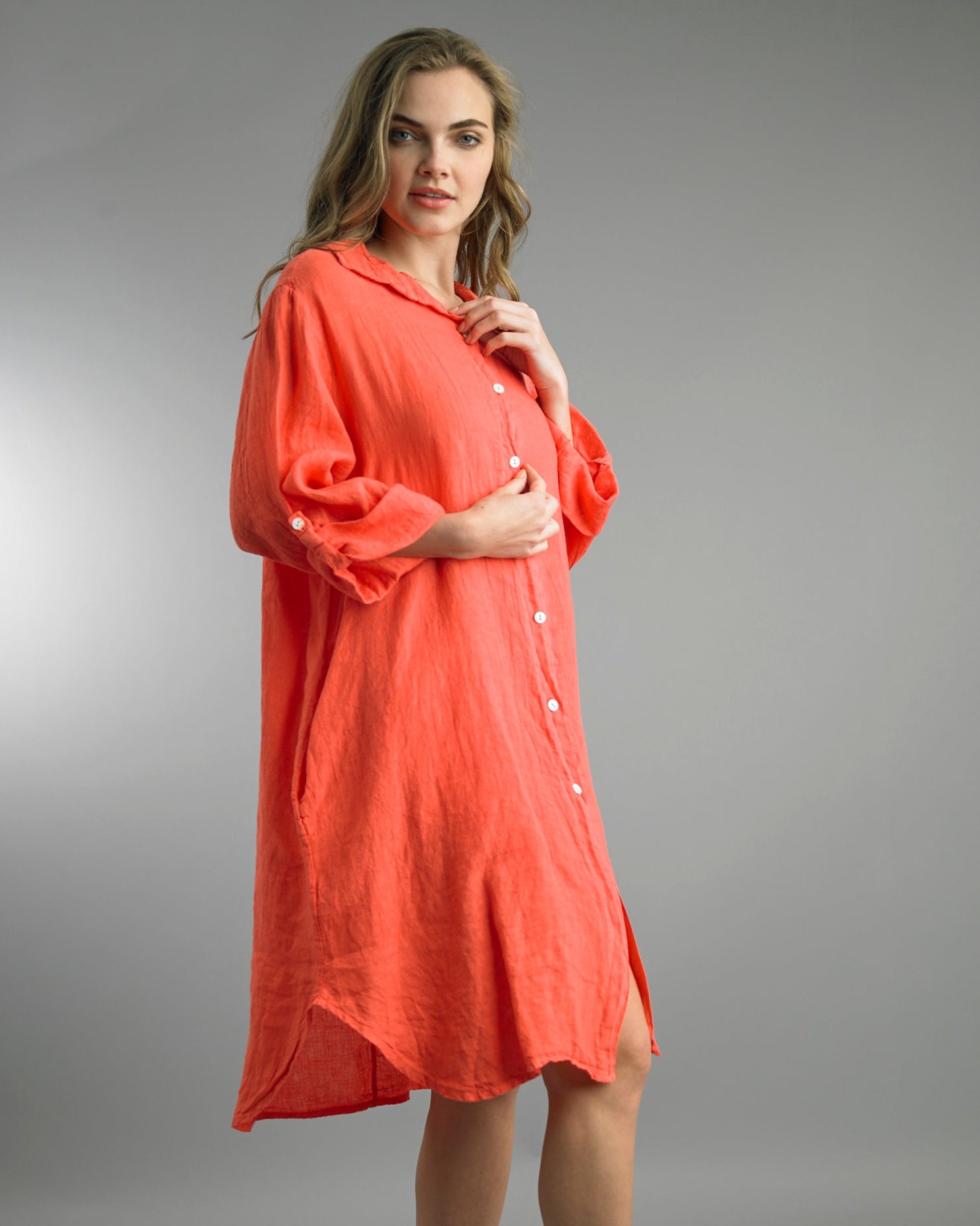 Button Front Dress Washed Linen