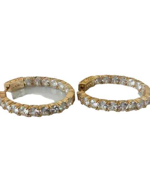 CZ Oval Inside Out Hoop Earrings - Gold
