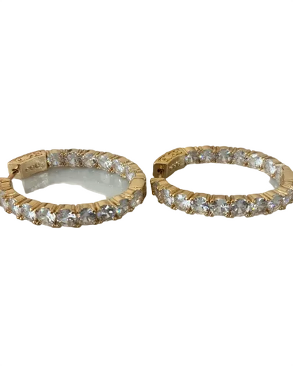 CZ Oval Inside Out Hoop Earrings - Gold