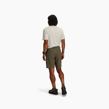 Wilder Short in olive green, straight leg men's hiking shorts with stretch and water resistance