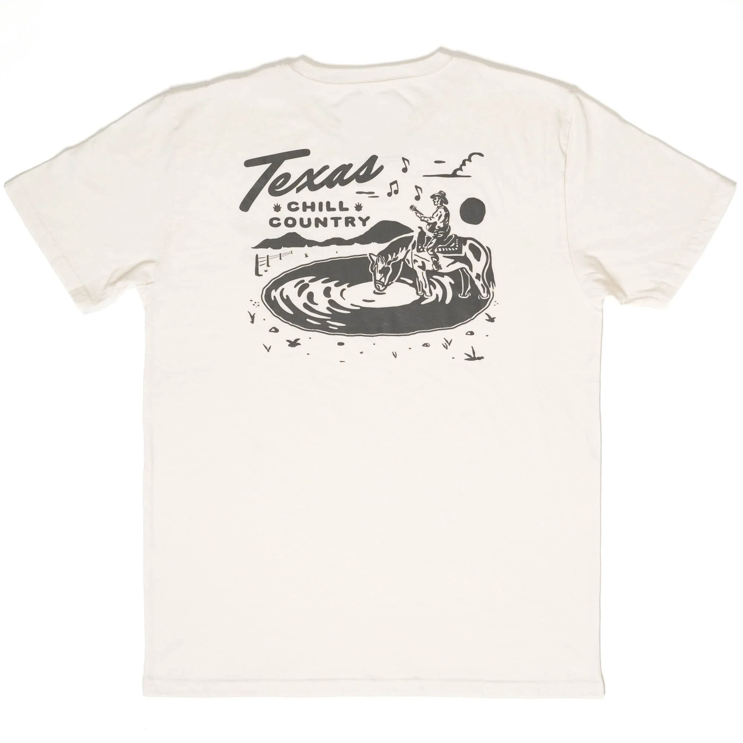 Vintage White Water'N Hole Tee front graphic: Texas, cowboy, splash pool art