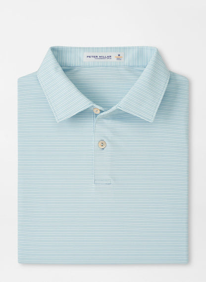 Featherweight Trading Stripe Performance Polo in light blue stripes with moisture wicking and UPF 50+ protection