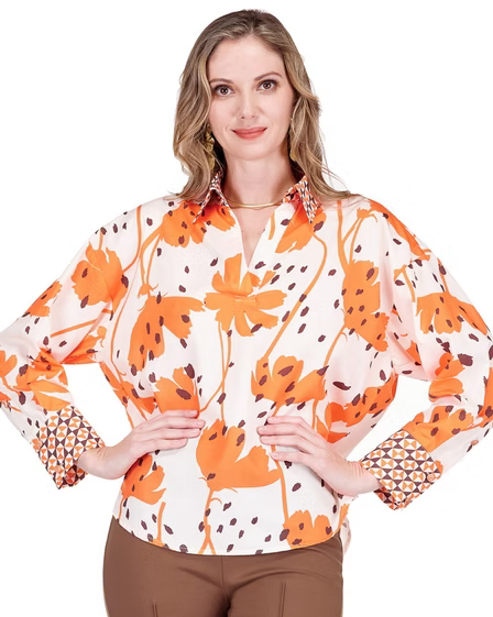Contrast Collar Blouse - Wild Ember