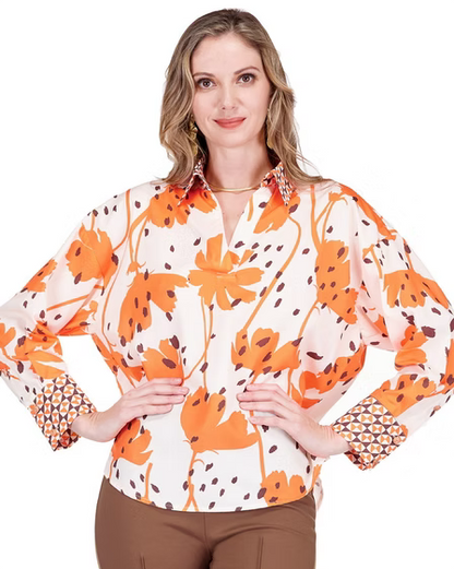 Contrast Collar Blouse - Wild Ember