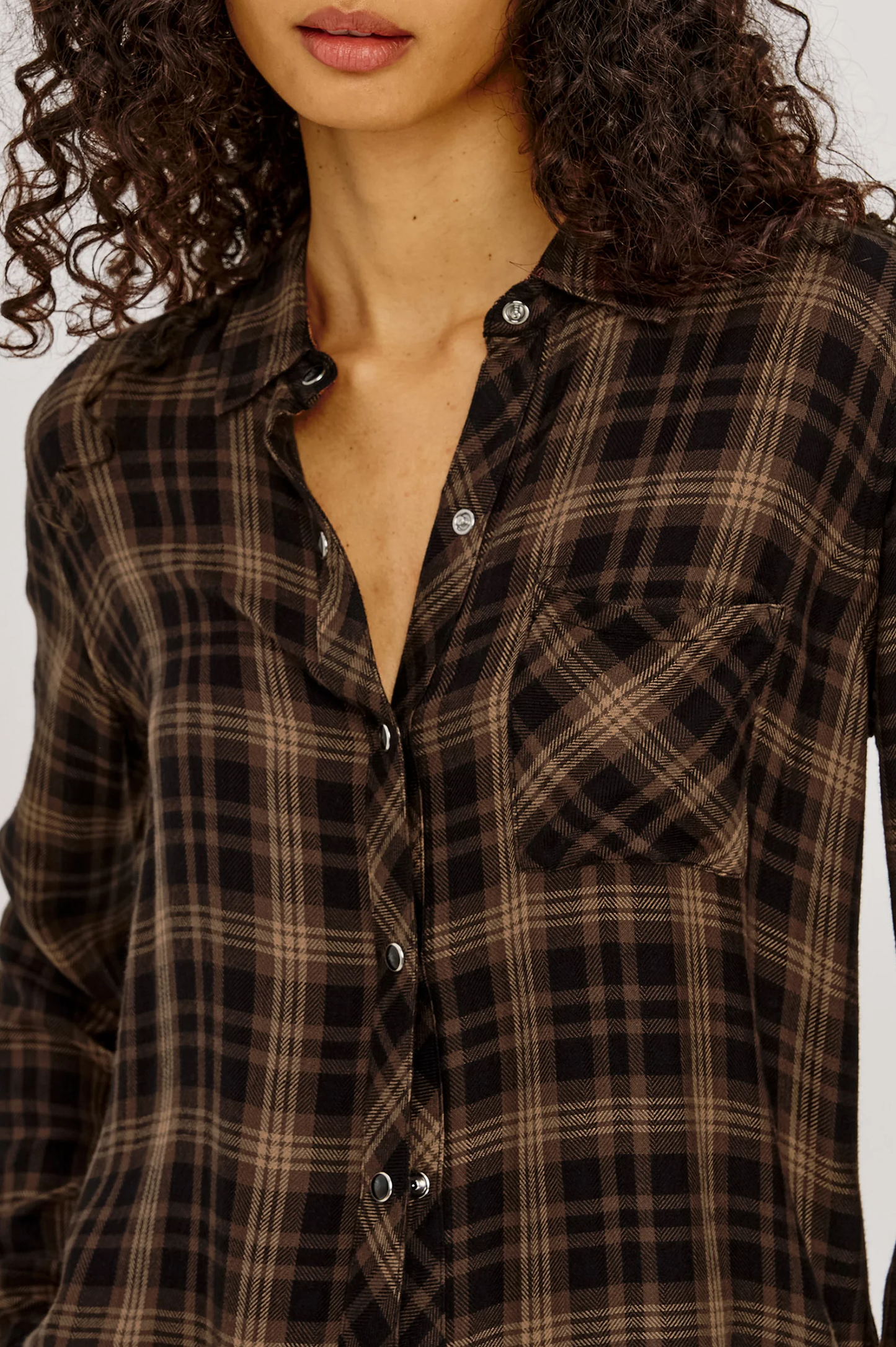 Hunter - Almond Black RAILS women's plaid long sleeve button up shirt