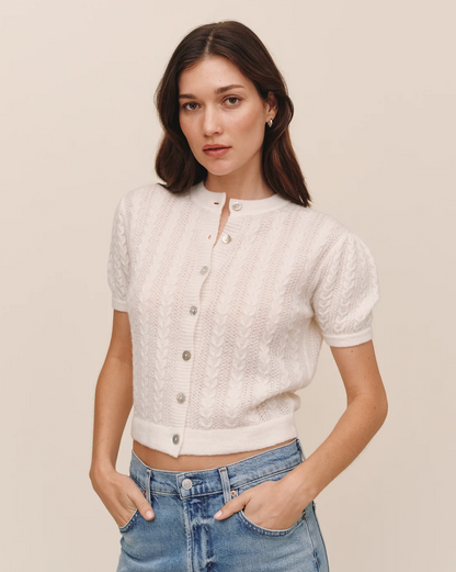 Short Sleeve Cardigan - Ivory