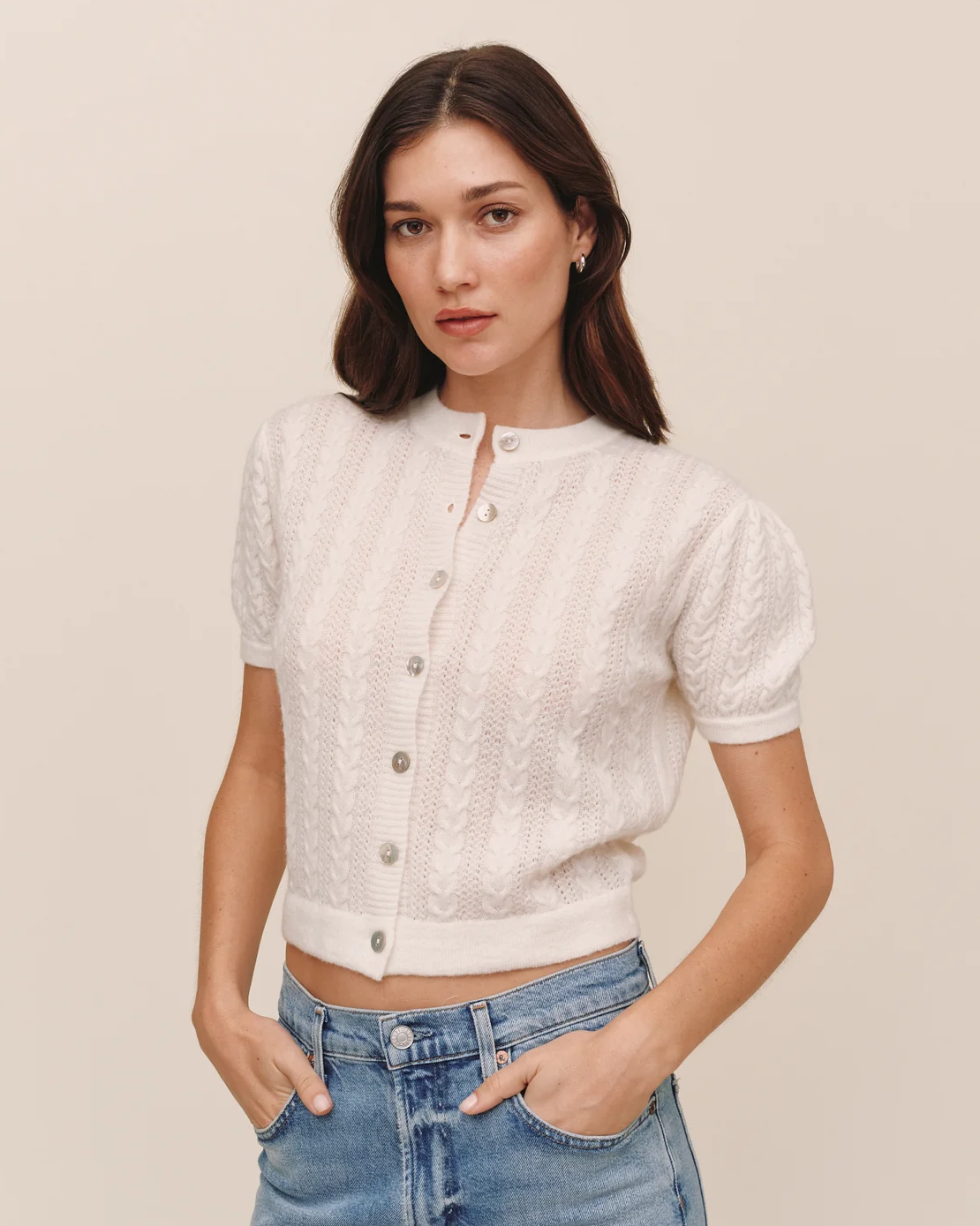Short Sleeve Cardigan - Ivory