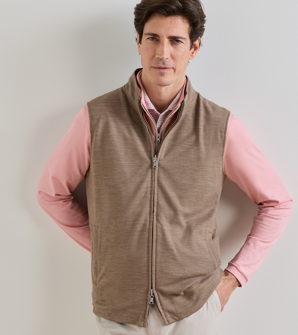 Ryder Reversible Vest by PETER MILLAR in brown for men