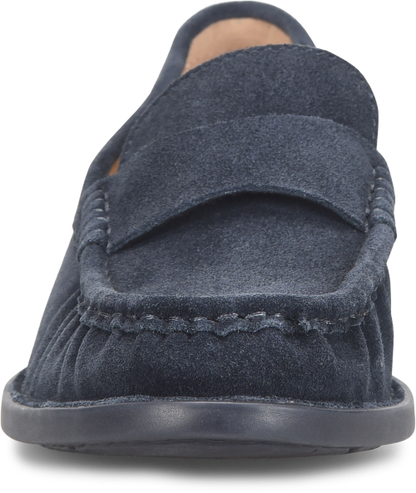 Maris penny loafer in blue suede with moc toe stitching by BORN, women's shoes at HCO Fredericksburg