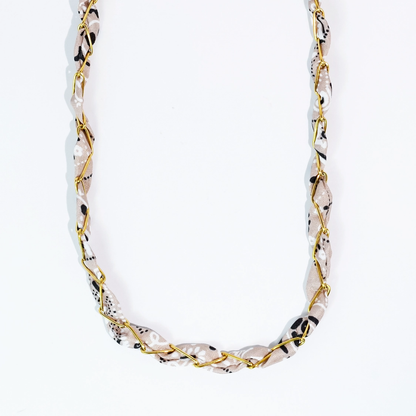 Bandana Twist Necklace - Nude with animal print fabric and gold chain, TREASURE JEWELS Women's Jewelry