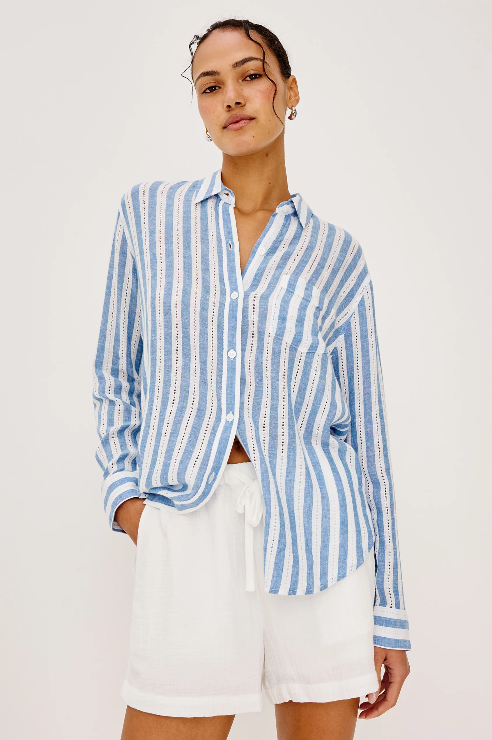 Charli - Atlantis Stripe long sleeve striped linen blend shirt from RAILS, relaxed fit style
