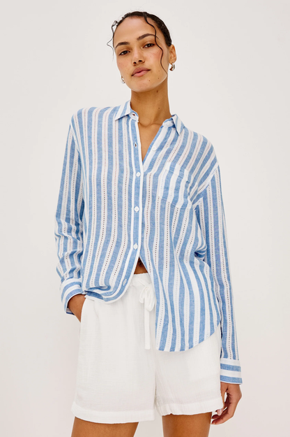 Charli - Atlantis Stripe long sleeve striped linen blend shirt from RAILS, relaxed fit style