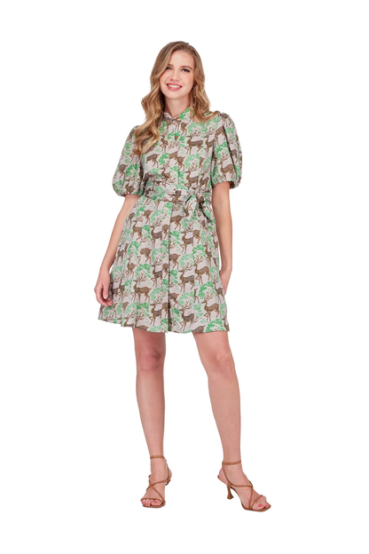 Puff Sleeve Inserted A-Line Dress - Antler Grove