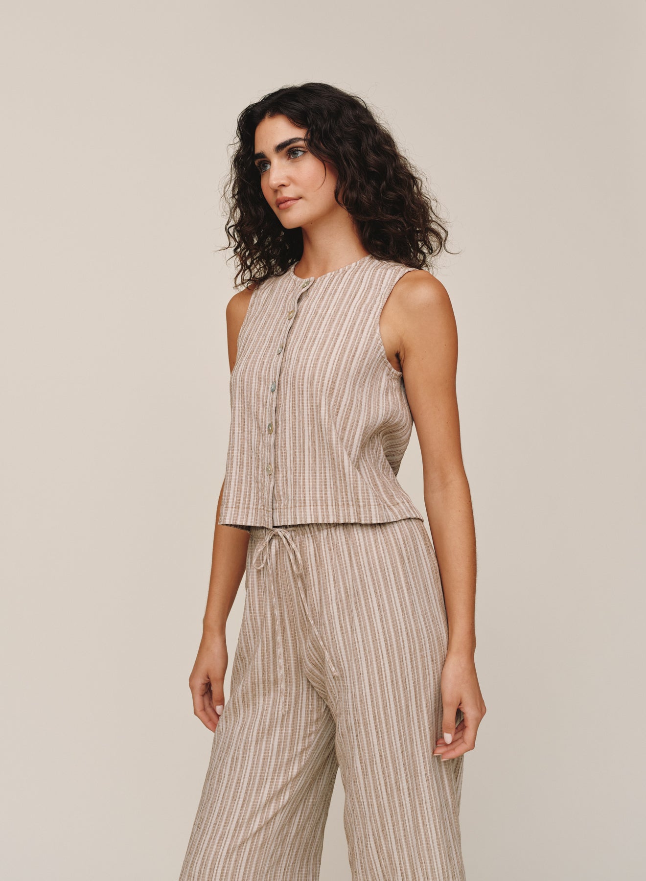 Sleeveless Button Front Top - Driftwood