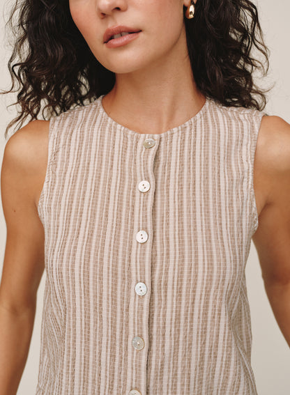 Sleeveless Button Front Top - Driftwood