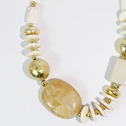 Golden Sand Necklace with ivory beads, textured gold accents, and artisan style, curated Fredericksburg TX