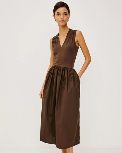 Winnie - Espresso RAILS women's brown modal jersey and cotton poplin dress