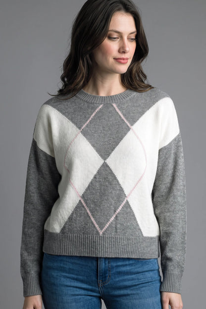 Diamond Grid Sweater - Gray