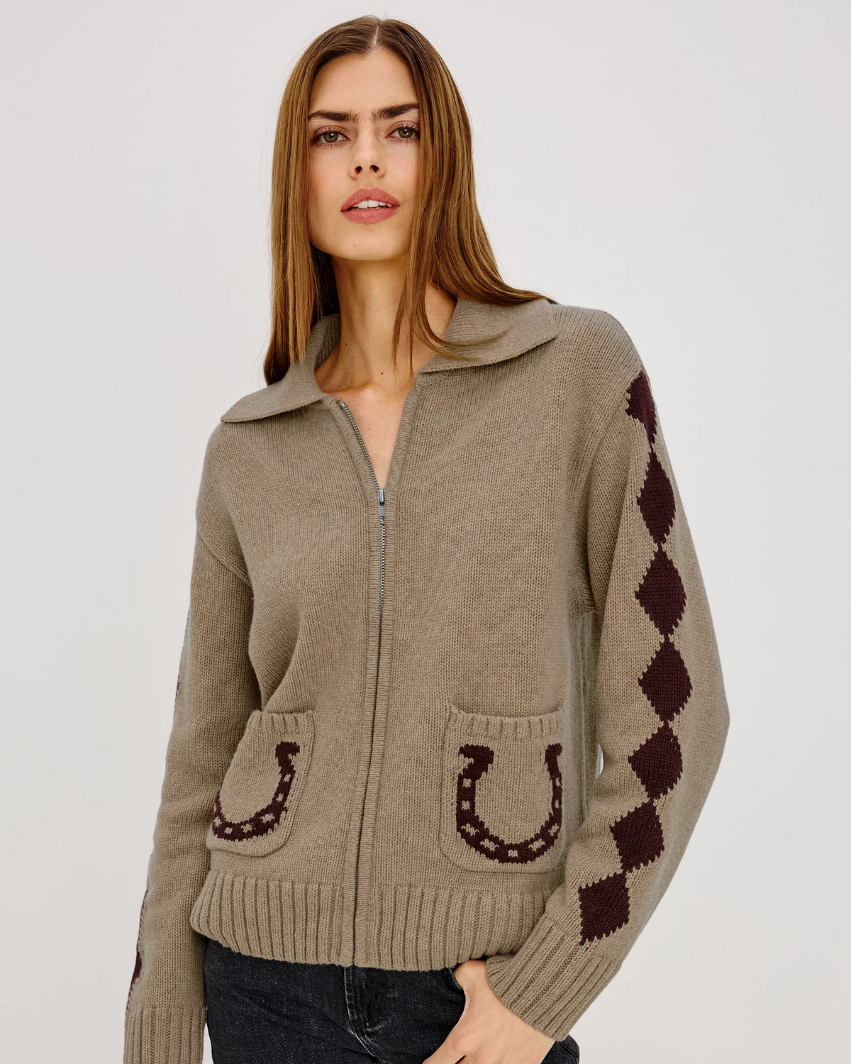 Rhea - Horseshoes RAILS women's beige geometric merino wool blend sweater