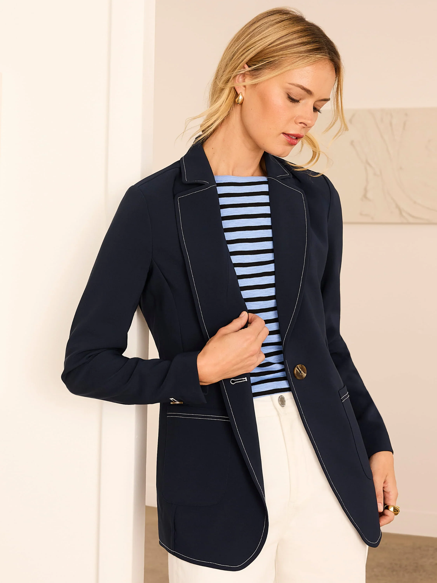 3/4 Sleeve Stripe Envelope Boat Tee