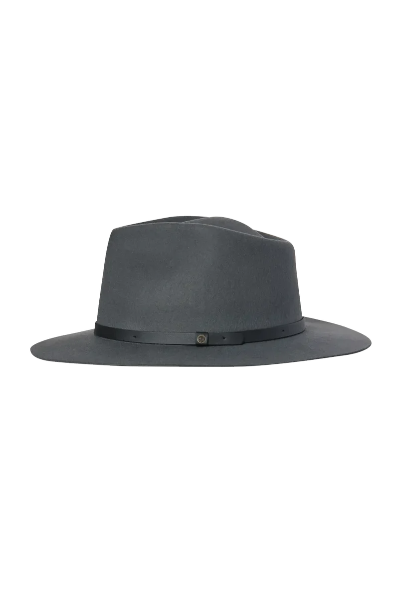 Goodwin Wide Brim Fedora in gray Merino wool with slim black band, KOORINGAL HEADWEAR women's hats
