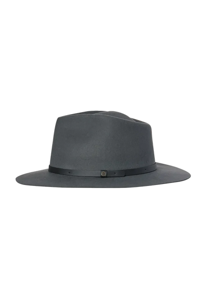 Goodwin Wide Brim Fedora in gray Merino wool with slim black band, KOORINGAL HEADWEAR women's hats