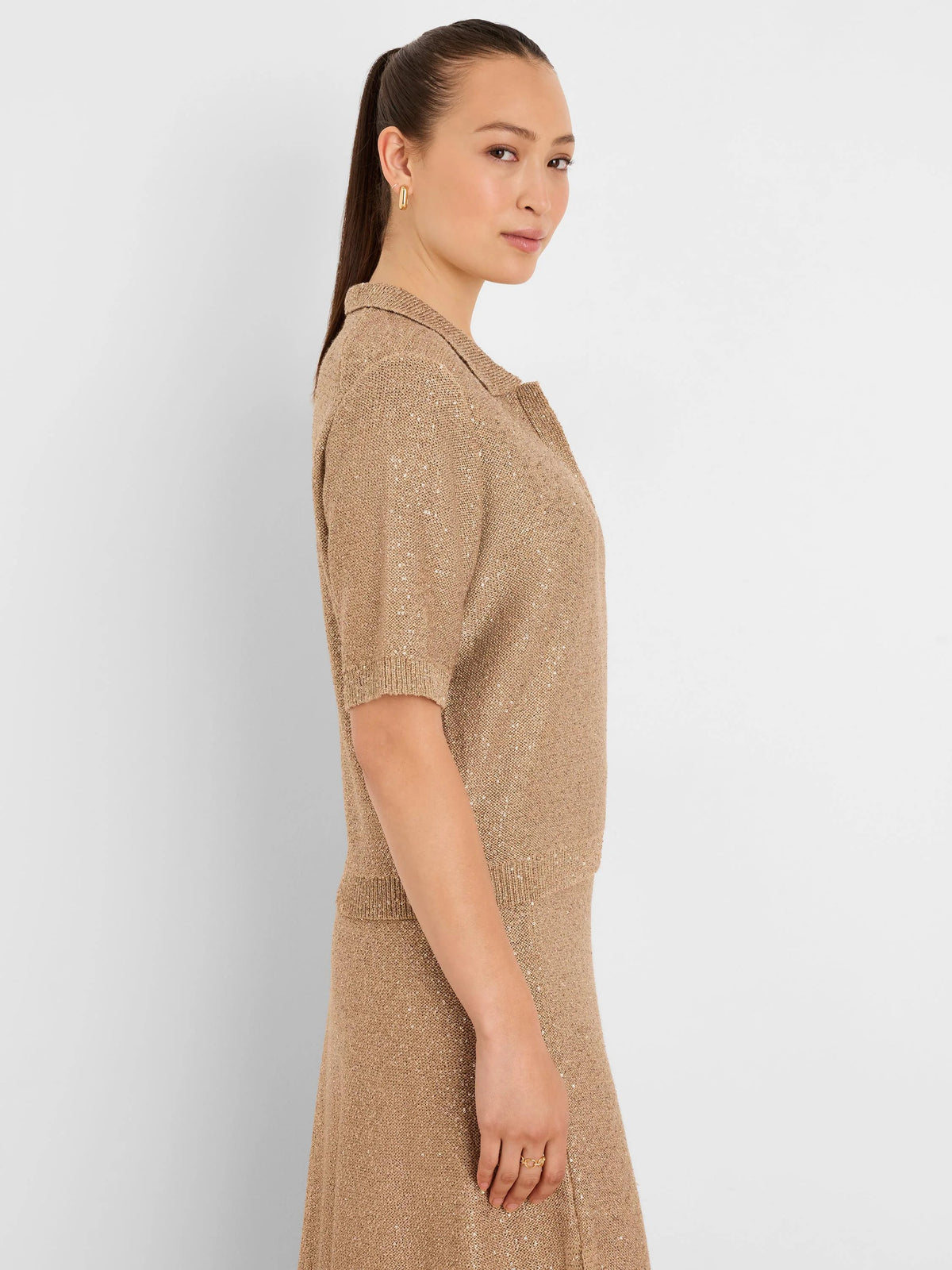 Anytime Sequin Polo Sweater