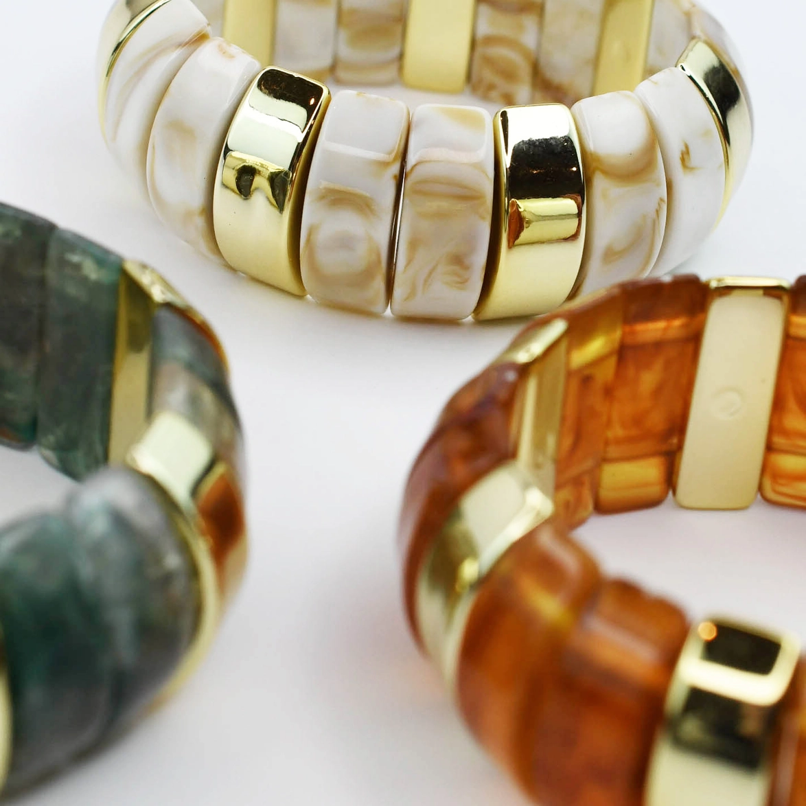 Chunky Resin & Marble Bracelet - Teal Green with gold accents, TREASURE JEWELS HCO jewelry