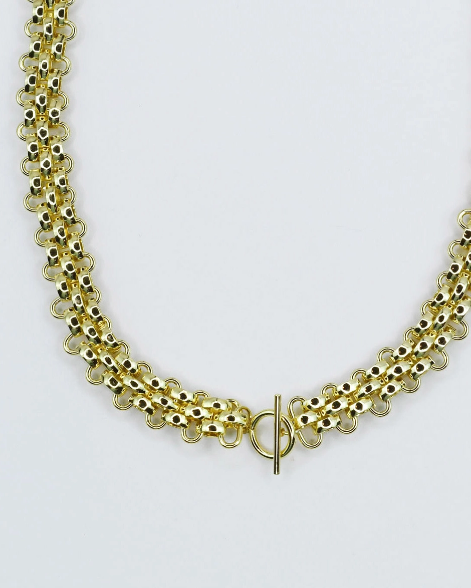 Golden Majesty Collar in geometric gold chain design with toggle clasp by TREASURE JEWELS