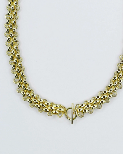 Golden Majesty Collar in geometric gold chain design with toggle clasp by TREASURE JEWELS