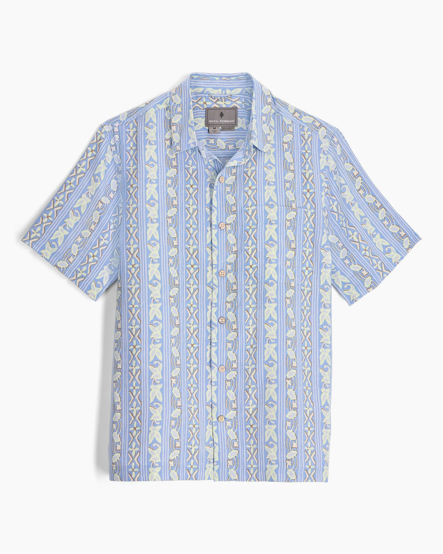 M Camino Pucker S/S lightweight short sleeve shirt with blue geometric stripes by ROYAL ROBBINS