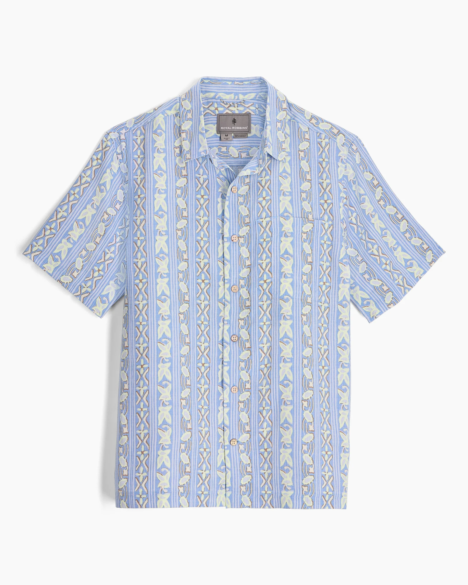 M Camino Pucker S/S lightweight short sleeve shirt with blue geometric stripes by ROYAL ROBBINS