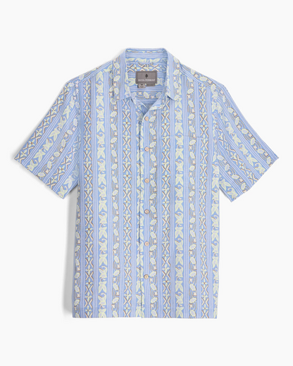 M Camino Pucker S/S lightweight short sleeve shirt with blue geometric stripes by ROYAL ROBBINS