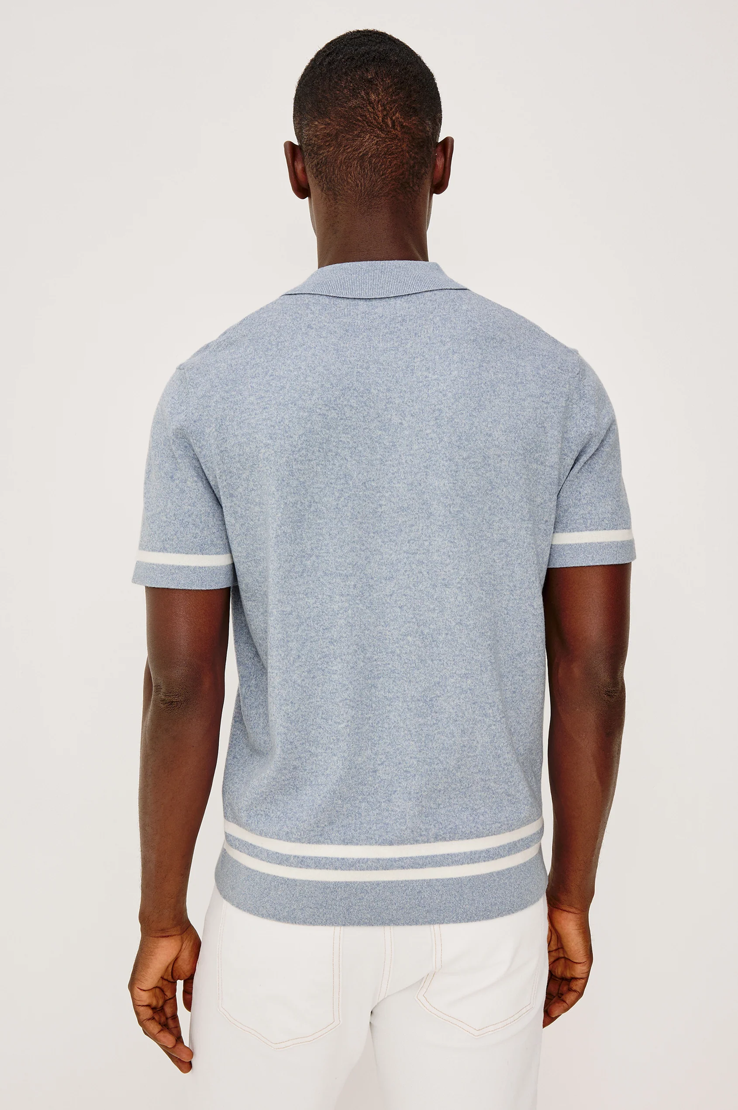 LEO -SKY WHITE blue striped knit sweater polo, men's casual short sleeve shirt by RAILS