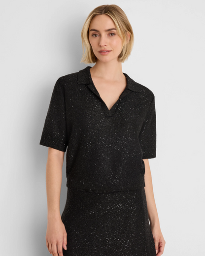 Anytime Sequin Polo Sweater