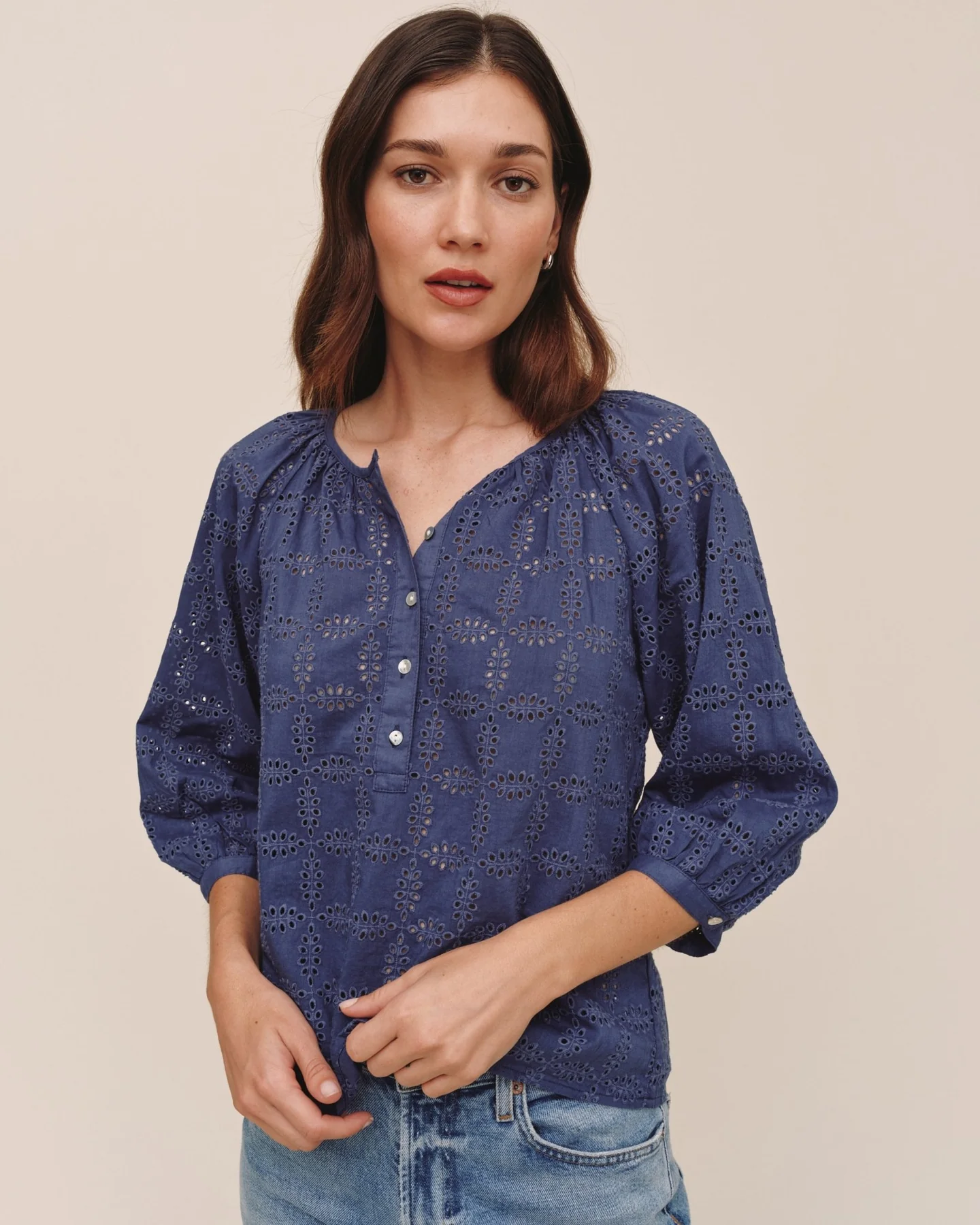 3/4 Sleeve Pullover - Indigo Blues
