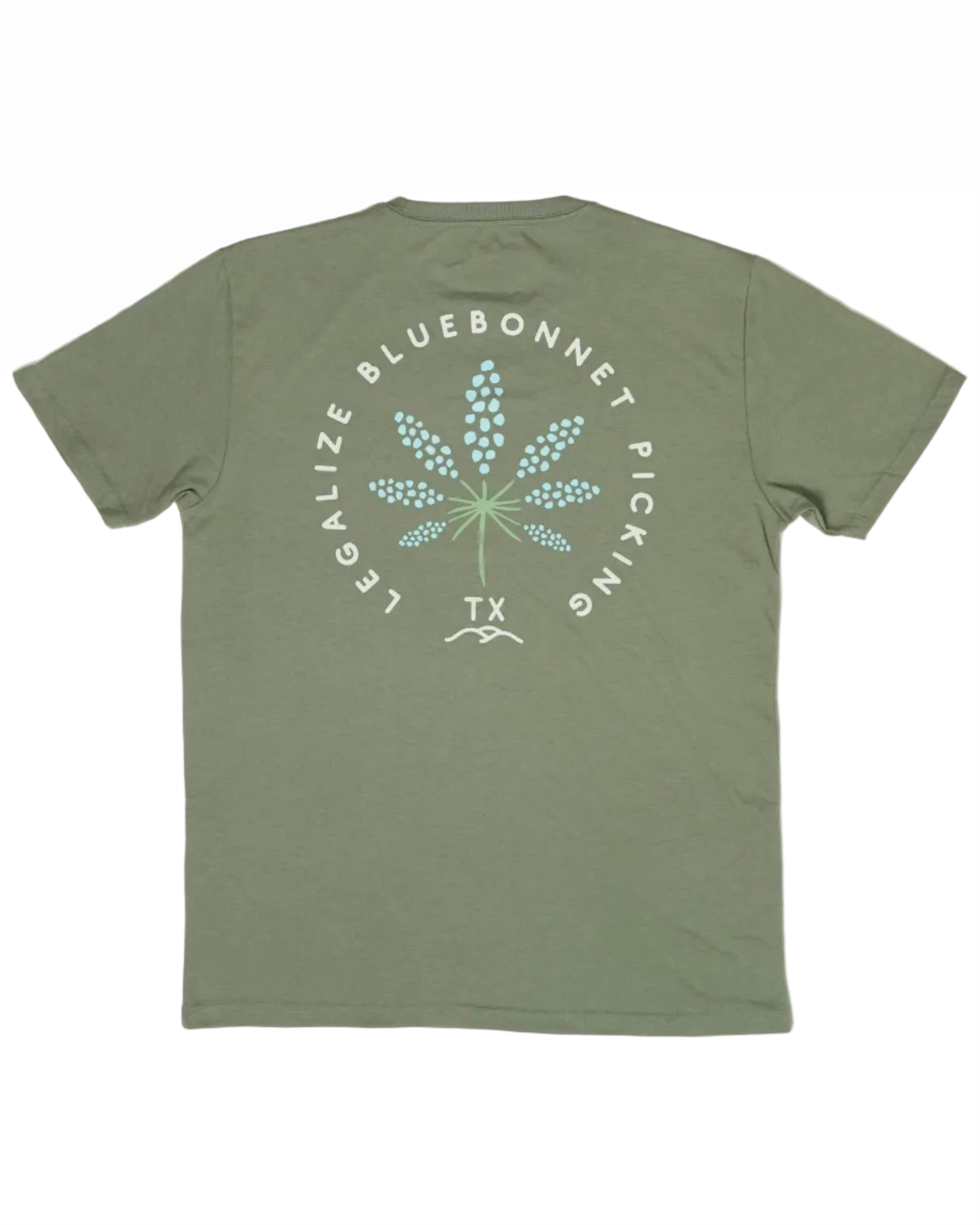 Legalize Bluebonnet Picking Tee in blue-green cotton-poly blend, wrinkle resistant from HILL COUNTRY PROVISIONS
