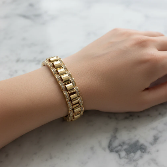 Chunky CZ Watch Link Bracelet - Gold with 14K gold-plated steel and CZ, FOSSICK IMPORTS curated