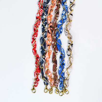 Bandana Twist Necklace - Nude and colorful animal print fabrics twisted with gold chain, TREASURE JEWELS